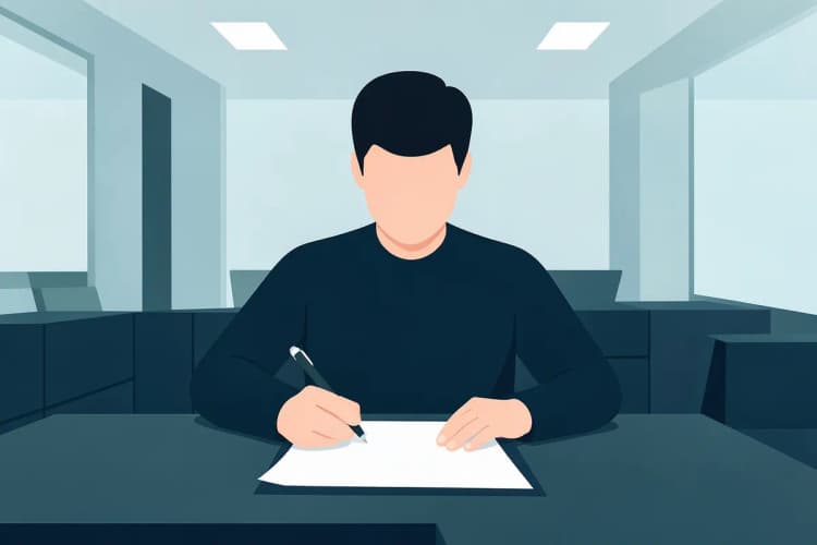 Pessoa assinando contrato de financiamento de imóvel em um escritório