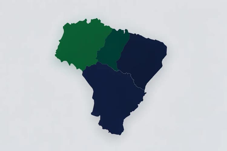 Mapa do Brasil destacando as áreas de atuação da Águia Consultoria Imobiliária