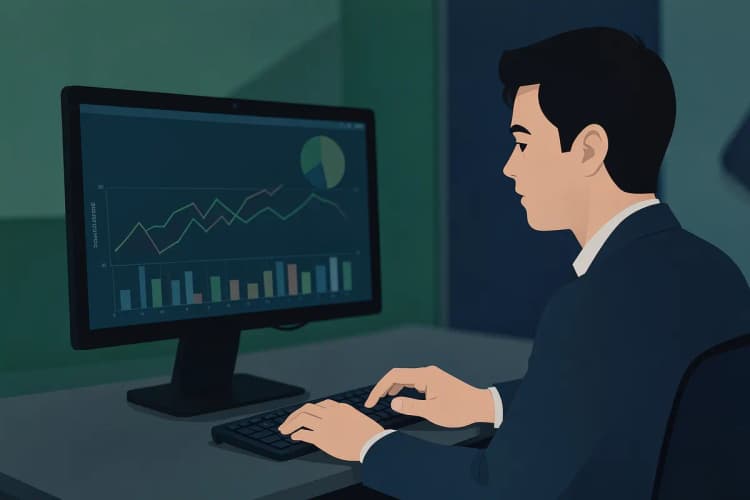 Profissional da Águia Consultoria Imobiliária analisando gráficos de mercado