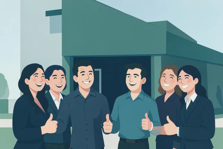 Fachada da Águia Consultoria Imobiliária com clientes satisfeitos