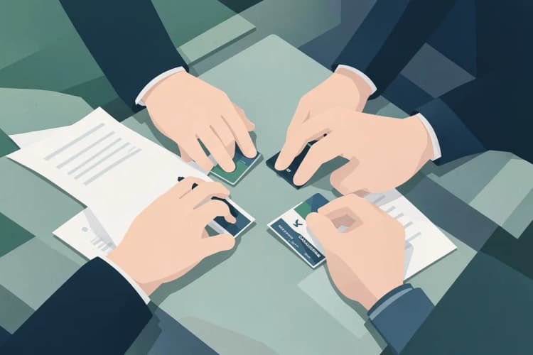 Uma pessoa escolhe entre diferentes opções de pagamento em uma mesa com papéis.
