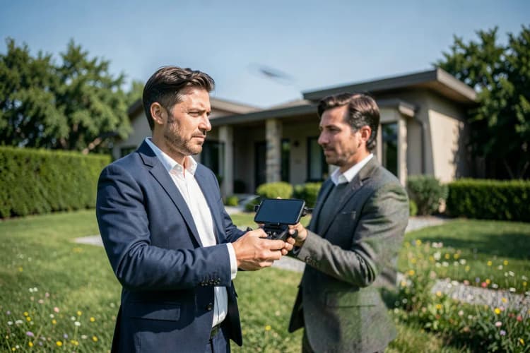 corretor de imóveis usando tecnologia em visita a imóvel