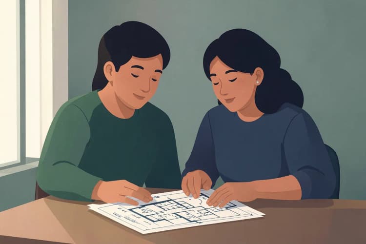 casal jovem olhando planta de casa, financiamento imobiliário caixa