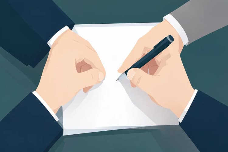 Uma pessoa assinando um contrato com uma caneta, com foco nas mãos e no documento.