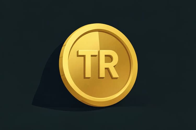 Uma moeda dourada com a sigla "TR" em relevo, representando a Taxa Referencial.
