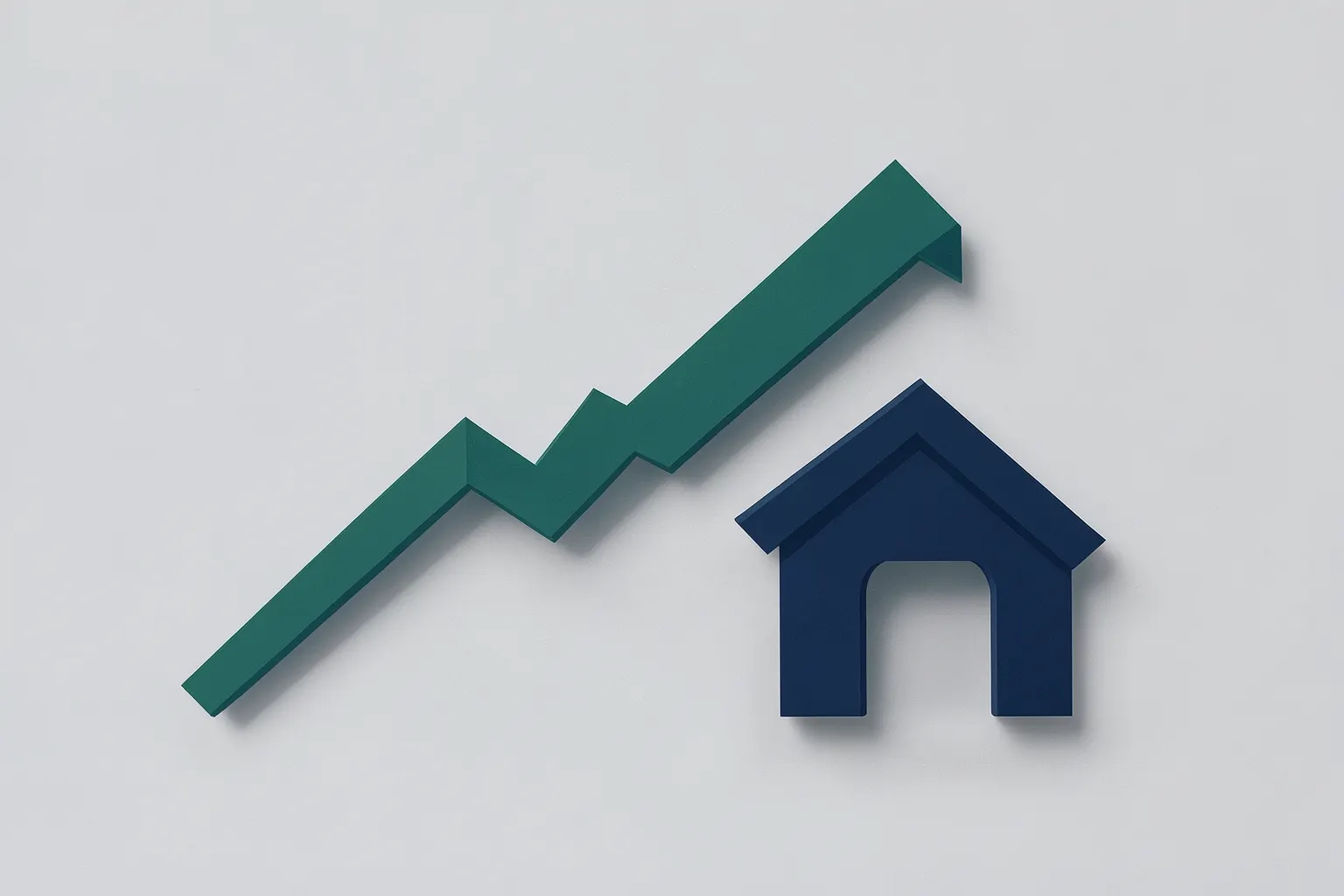 Gráfico de linha ascendente com o título "Taxa de Juros do Financiamento Imobiliário em 2026" em destaque, com um ícone de casa ao lado.